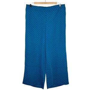 J Jill Polka Dot Wide Leg Crop Pants Blue Womens Size M Pull On High Rise Career
